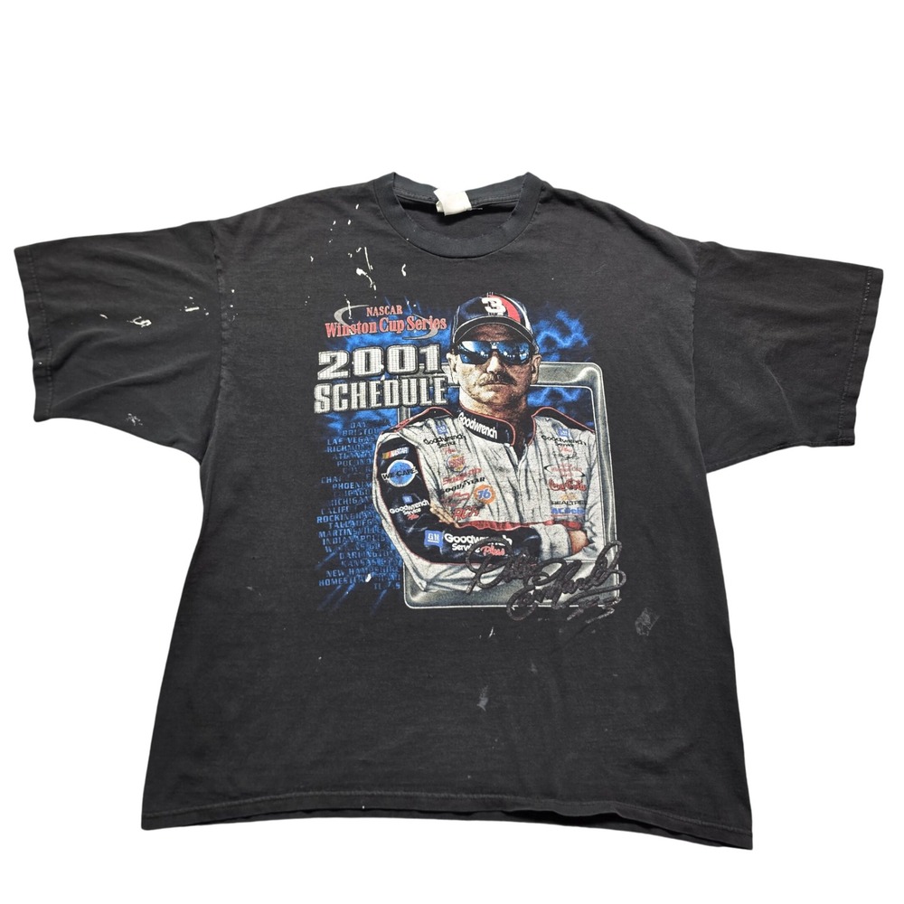 Y2K Vintage Distressed T-Shirt Mens XL Black Sport 2001 NASCAR Dale Earnhardt